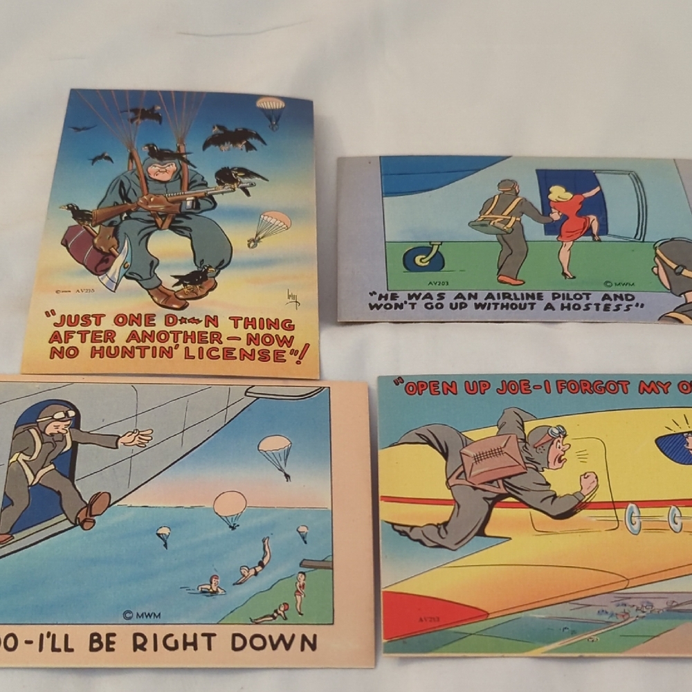 Vtg Military Postcards Set Of Four